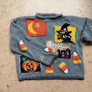 Gladys Bagley 90's Vintage Halloween Sweater Embroidered Crochet Knit Size M